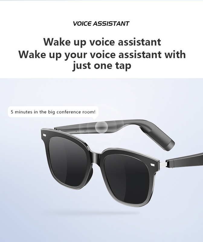 Waktu Musik 10 Jam Glossy Hitam Bluetooth Smart Kacamata Dengan Kapasitas Panggilan 110mAh*2