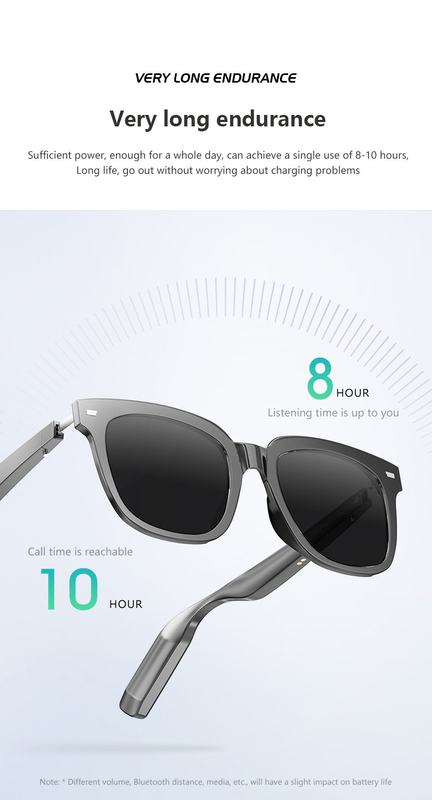Waktu Musik 10 Jam Glossy Hitam Bluetooth Smart Kacamata Dengan Kapasitas Panggilan 110mAh*2
