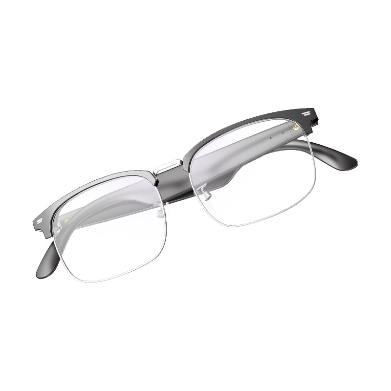 Black Silver BT 5.3 Ultralight Smart Bluetooth Wireless Glasses Untuk Mendengarkan Musik