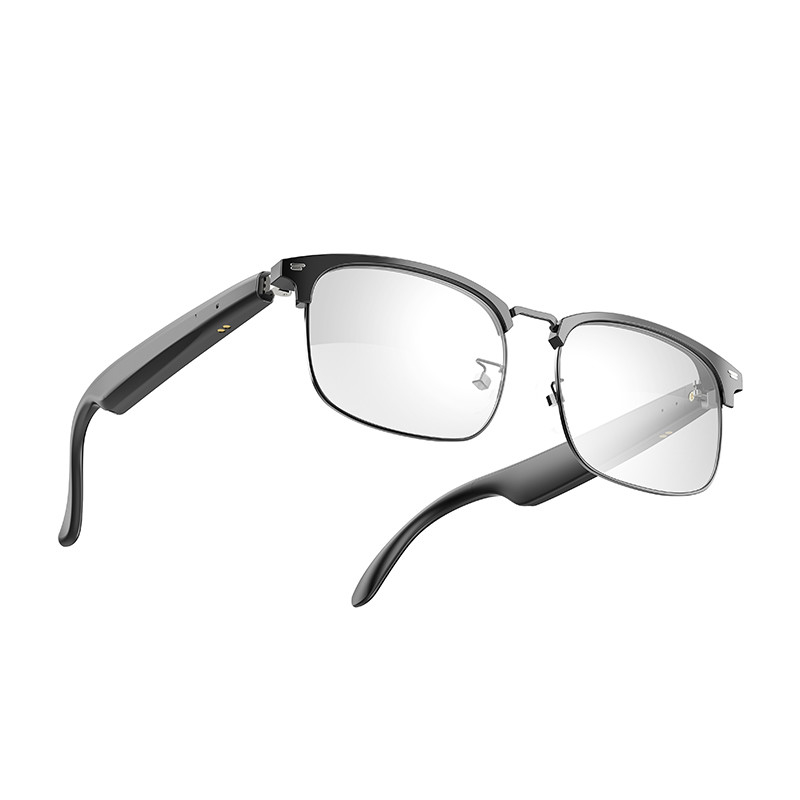 Black Silver BT 5.3 Ultralight Smart Bluetooth Wireless Glasses Untuk Mendengarkan Musik