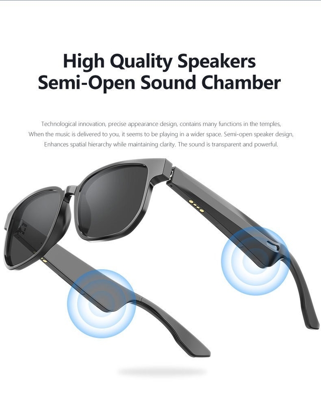 BT 5.1 Stereo Sound Bluetooth Kacamata Matahari dengan Waktu Musik 4 Jam dan Baterai 90 mAh