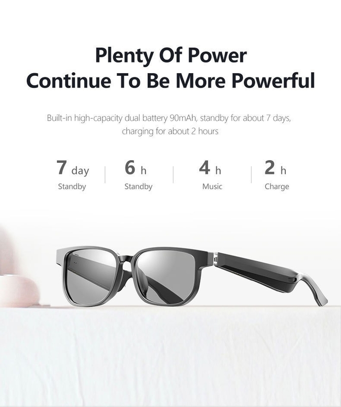 Stereo Sound Black Bluetooth Sunglasses With Call 90mAh Kapasitas BT 5.1 Versi 4-6 Jam Standby