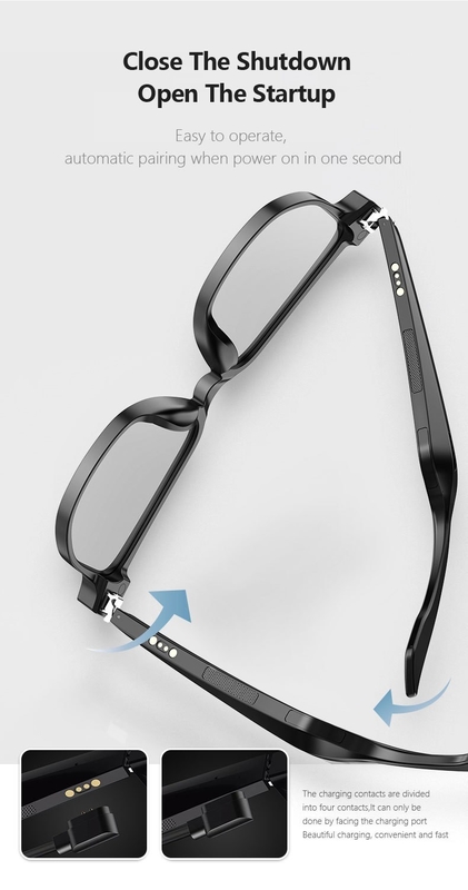 Stereo Sound Black Bluetooth Sunglasses With Call 90mAh Kapasitas BT 5.1 Versi 4-6 Jam Standby