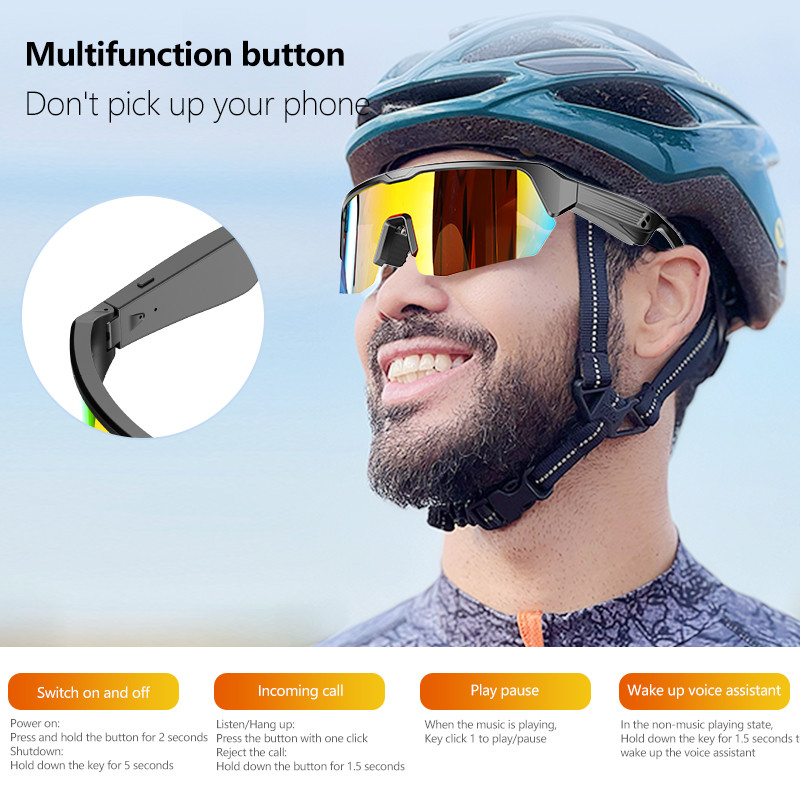 UV 400 Olahraga Bluetooth Kacamata Bersepeda Bluetooth 5.3 Baterai 50 Jam Bersepeda